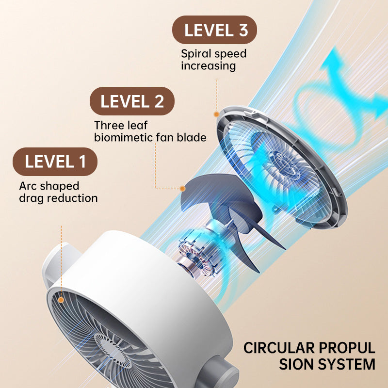 Ventilateur sur pied motorisé, ventilateur très silencieux 20dB, portée de 30m, volume d'air 2465m³/h, ventilateur avec télécommande et refroidissement